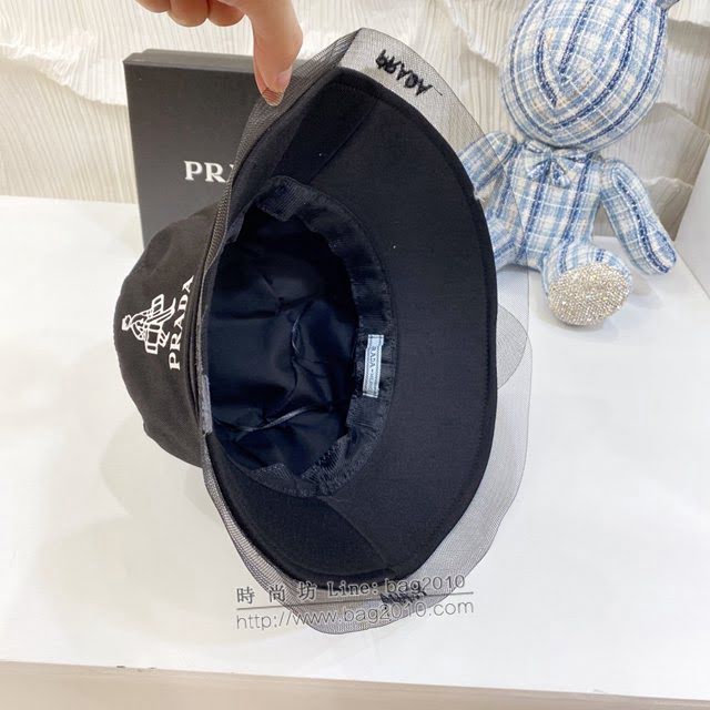 Prada女士帽子 普拉達網紗邊拼接材質漁夫帽遮陽帽  mm1195